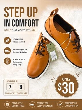 Goodfellow & Co Tan Leather Lace-Up Oxfords size 7 & 8